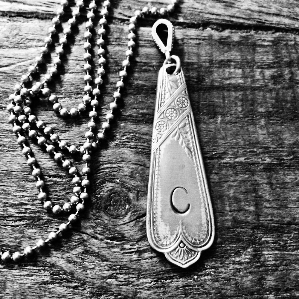 Silverplate Spoon Handle Necklace pendant Initial C handcrafted